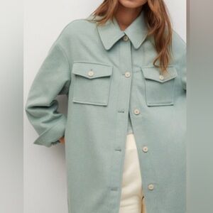 Mango Wool Blend Seafoam Green Button Up Jacket Oversized Shacket